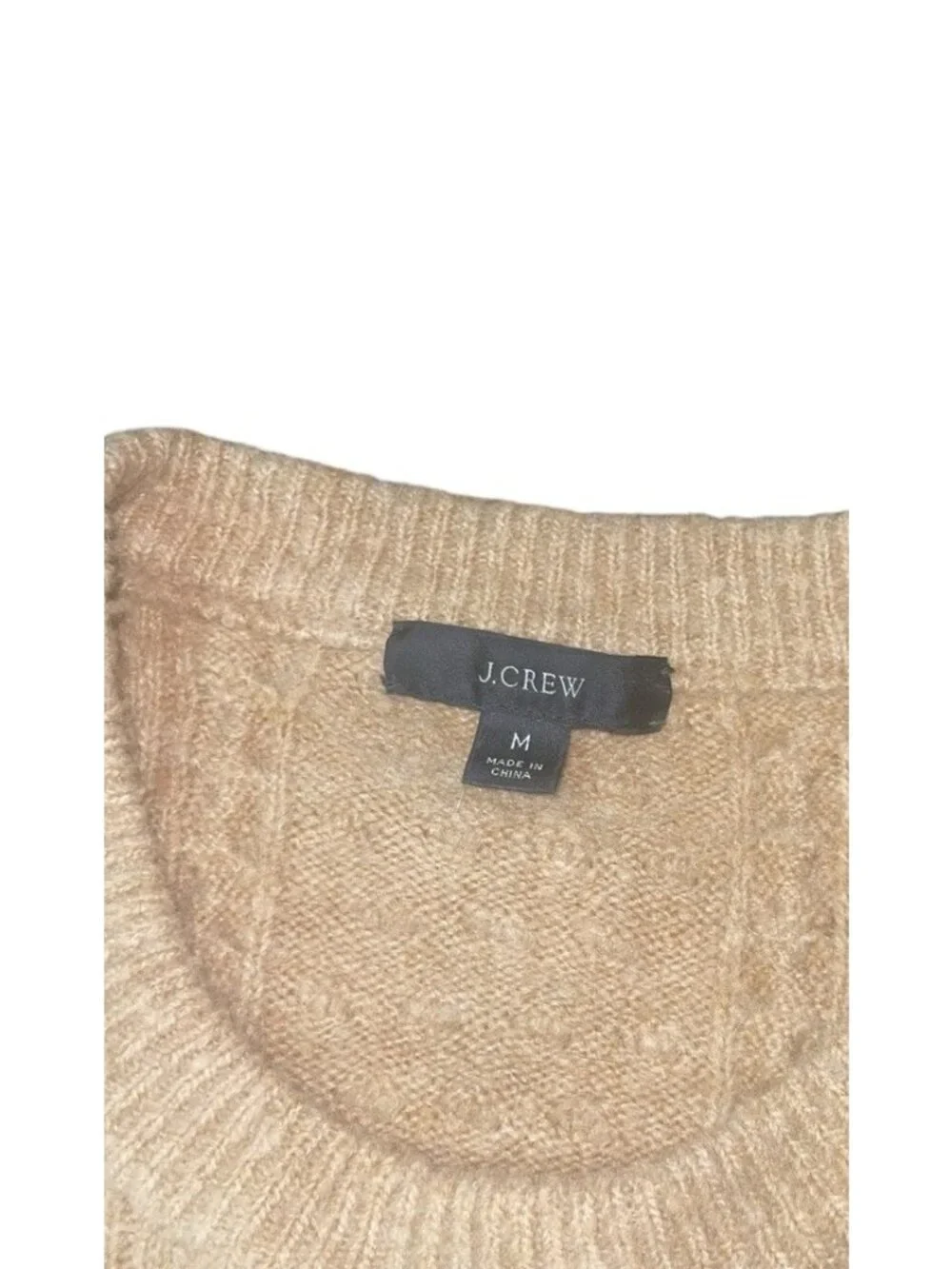 J CREW Women's Size Medium Stretch Wool-blend Cable-knit Crewneck Beige Sweater